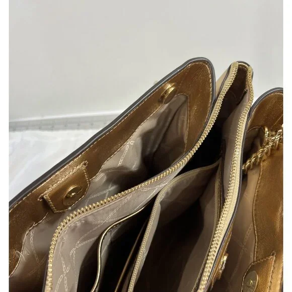 Michael Michael Kors Susan Metallic Medium Shoulder Bag Pale Gold New Chain - Picture 11 of 13